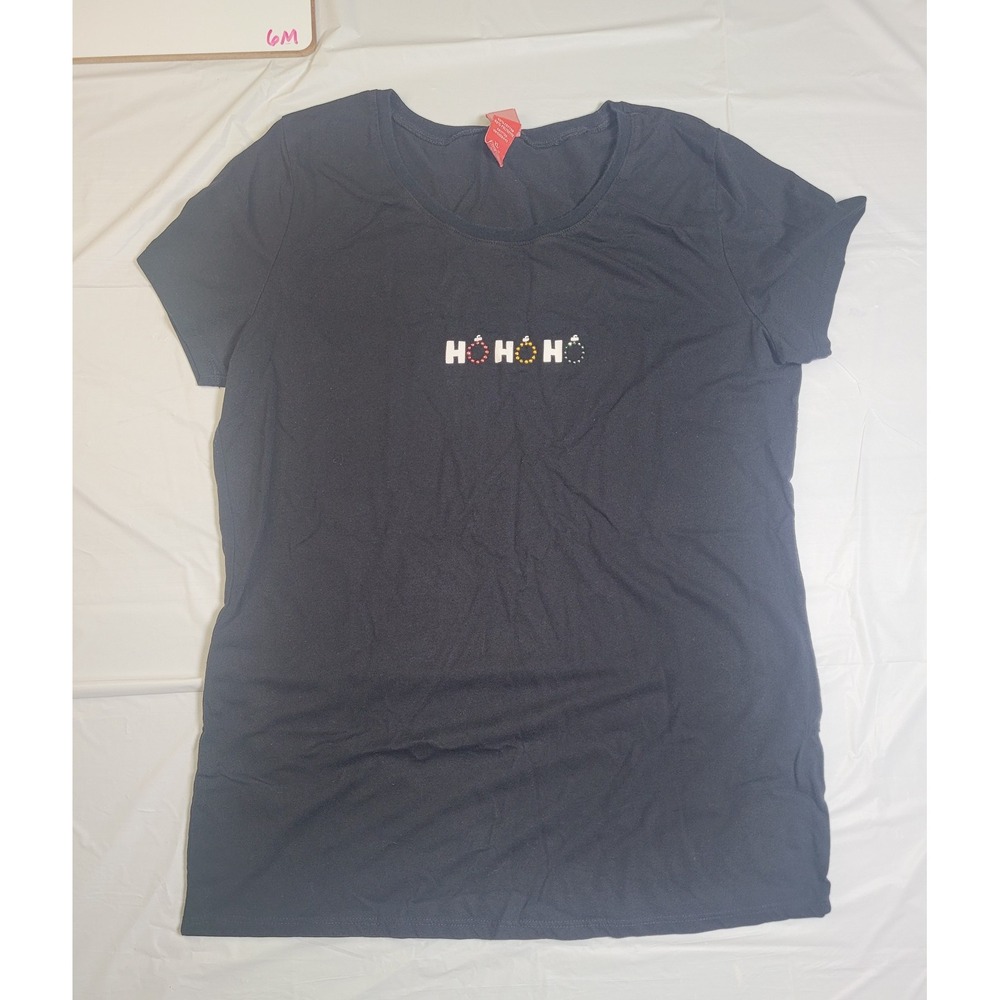 Womens Target short sleeve Christmas shirt.  Black.  Ho Ho Ho.  Size Extra Large